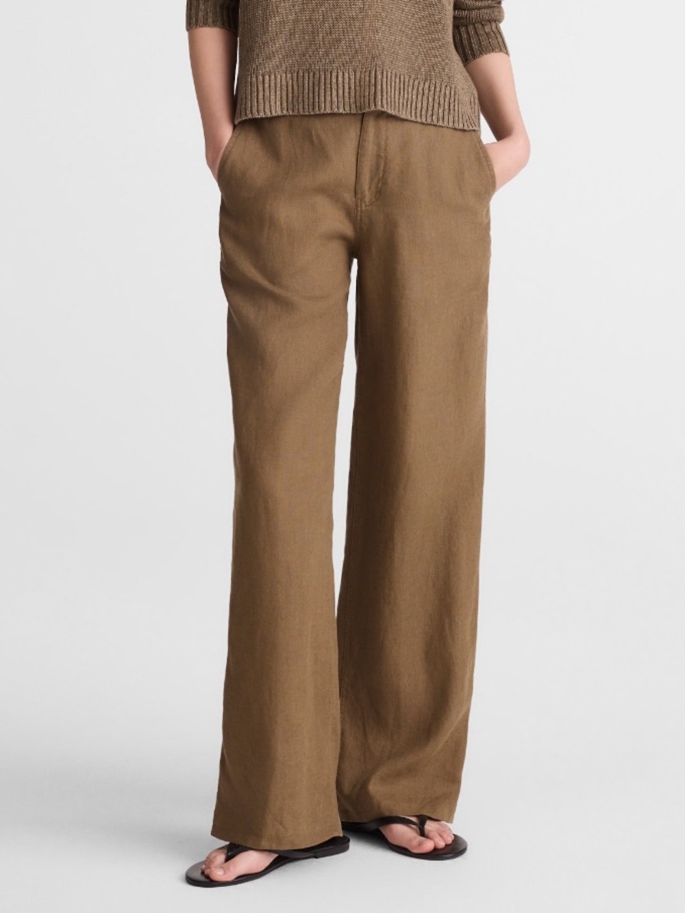 Madewell Zoe Relaxed Straight Linen Pants Safari Khaki NWT Size 4